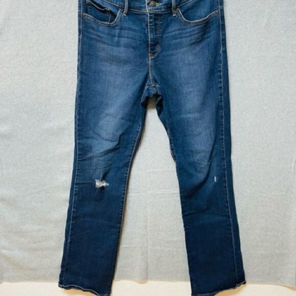 Levi Strauss Red Tab 314 Shaping Straight  Denim Blue Jeans Size 32 / 30 Distres - Picture 2 of 6